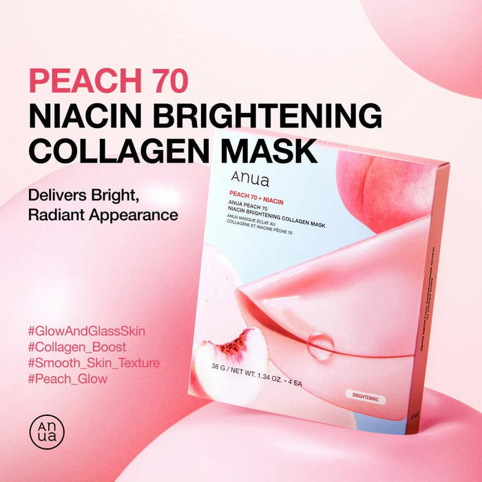 Anua - Peach 70 Niacin Brightening Collagen Mask - Brightening Sheet mask with Collagen - 38g, Peach