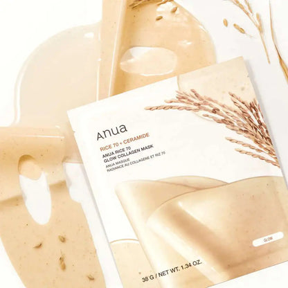 Anua - Rice 70 Glow Collagen Mask - Brightening Sheet mask with Collagen - 38g, Rice