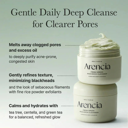 Arencia - Fresh Green Rice Mochi Cleanser - Moisturizing and Cleansing Face Wash - 120g, Fresh Green Rice Mochi,