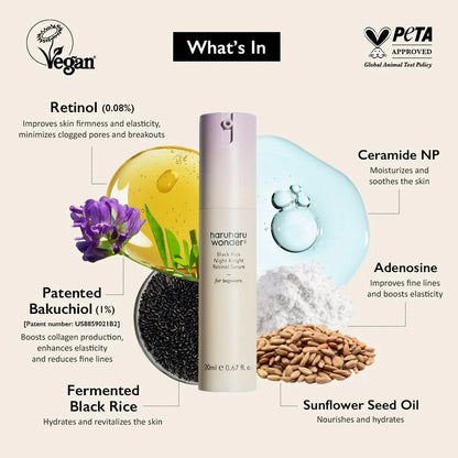 Haruharu Wonder - Black Rice Night Knight Retinol Serum - Night Serum with Retinolem and Rice Ferment - 20ml